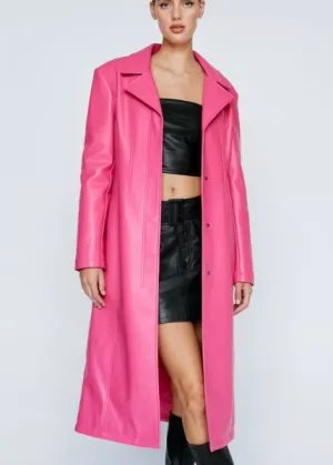Premium Faux Leather Longline Coat