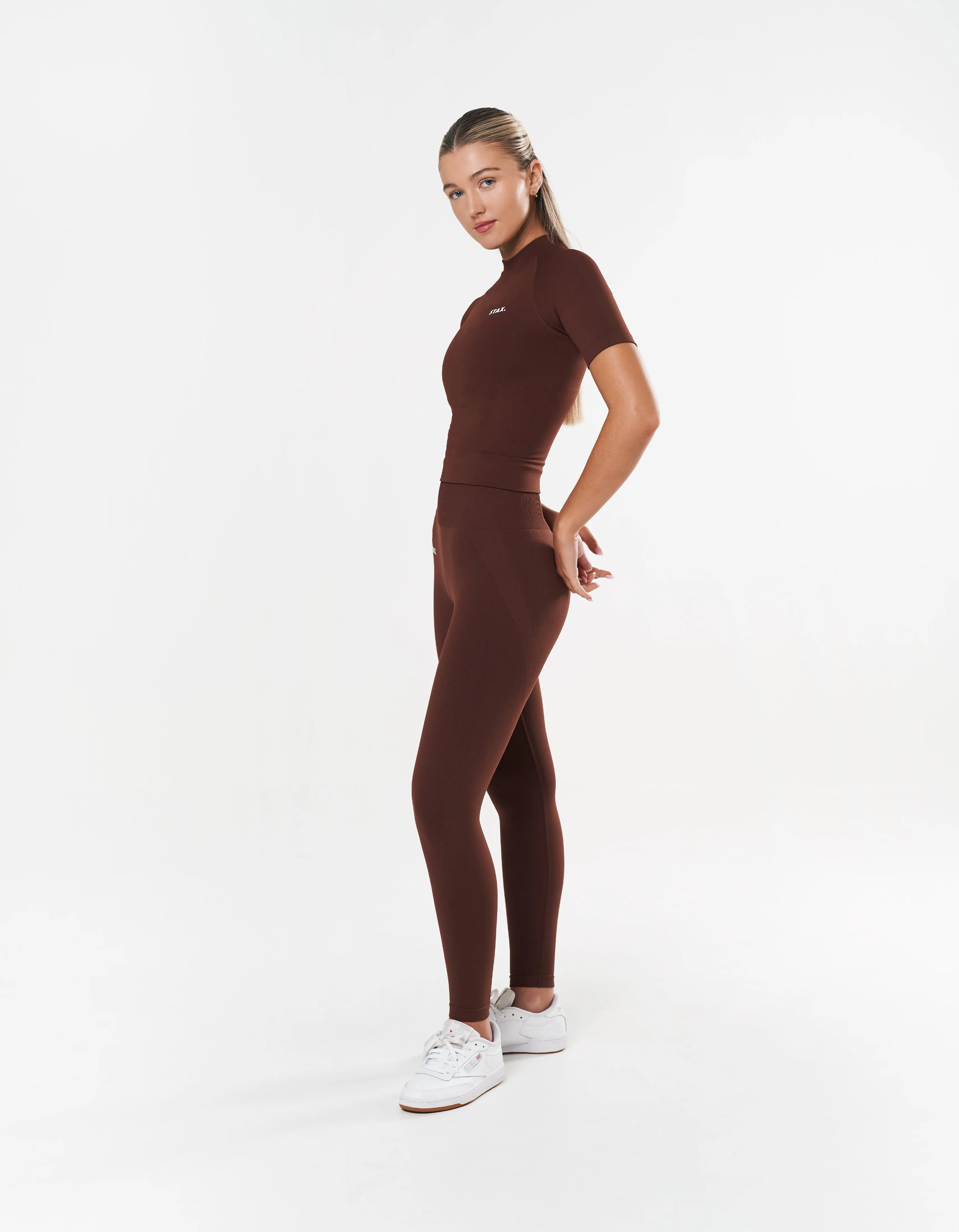 Premium Seamless High Neck Tee - Umber