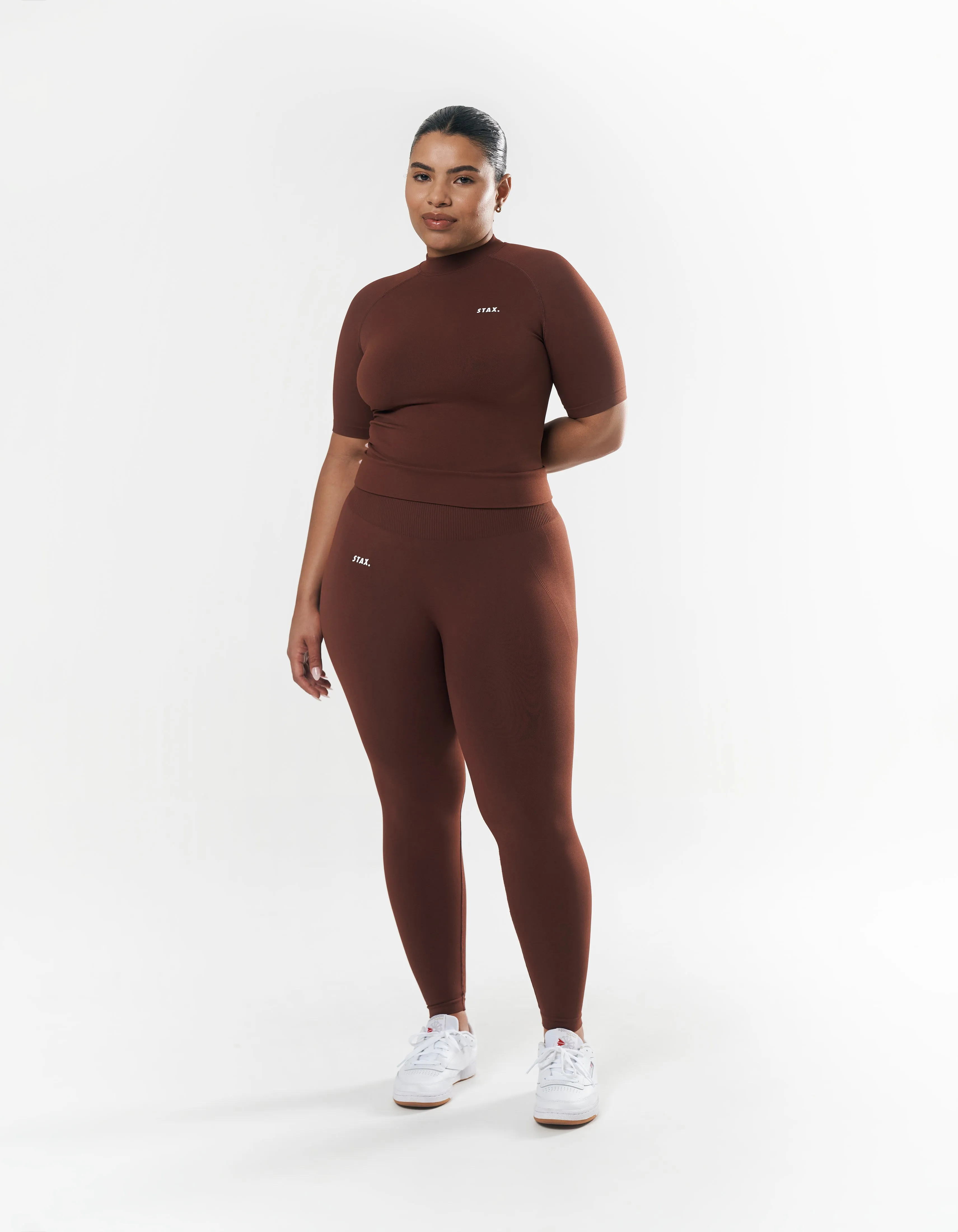 Premium Seamless High Neck Tee - Umber