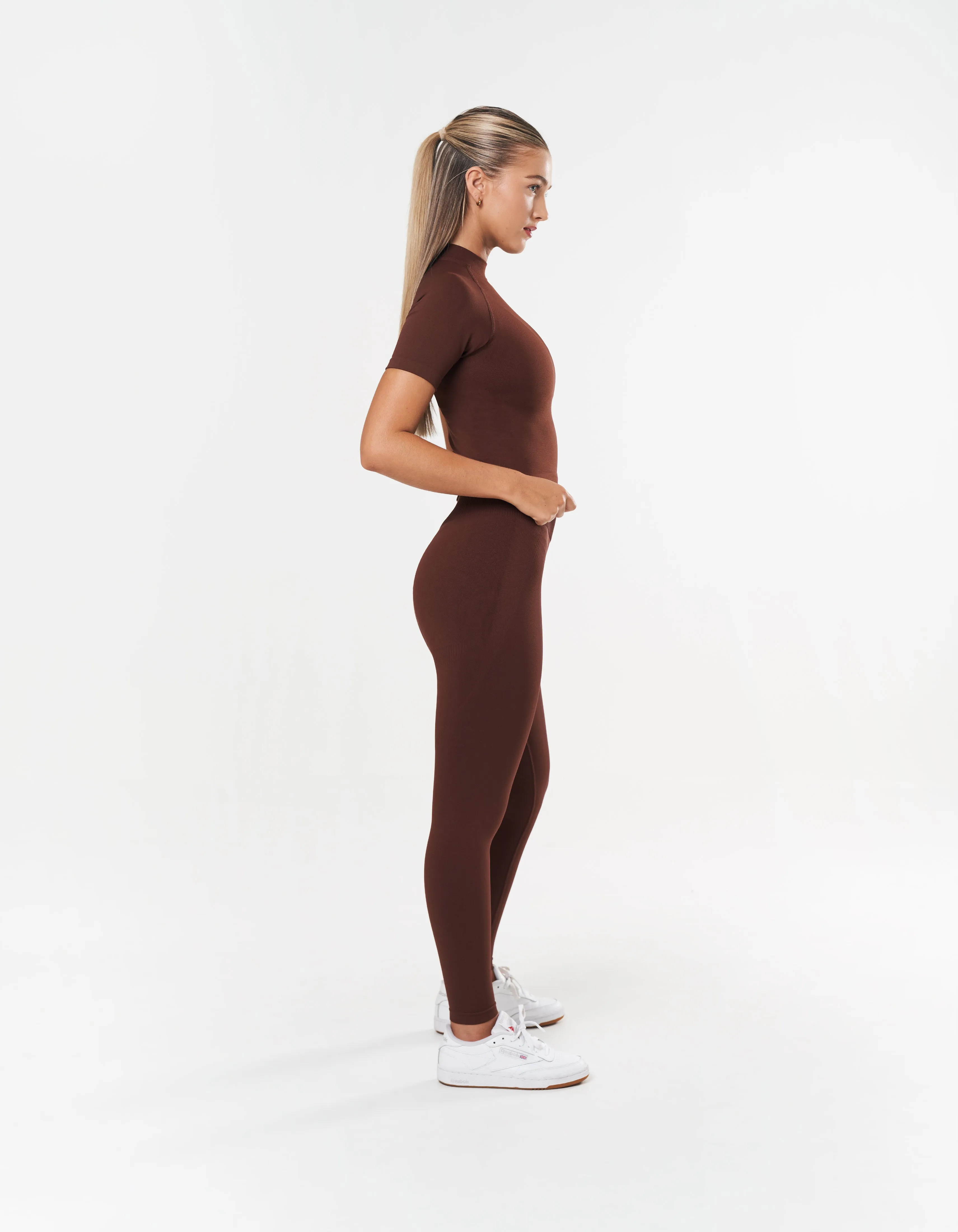 Premium Seamless High Neck Tee - Umber