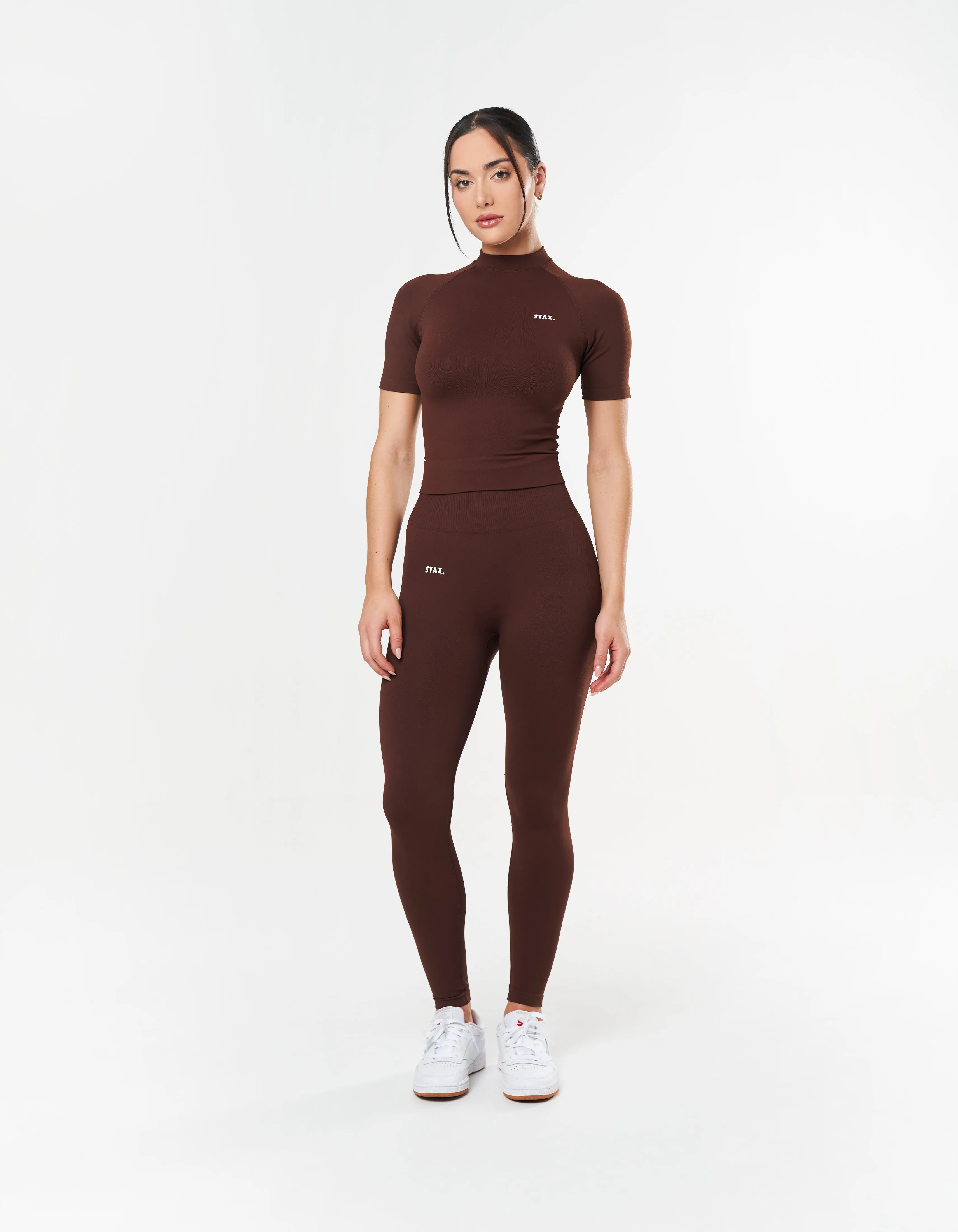 Premium Seamless High Neck Tee - Umber