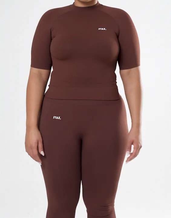 Premium Seamless High Neck Tee - Umber