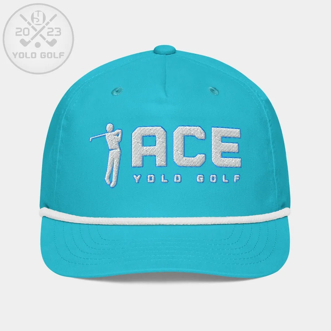 "Ace" Golf Rope Cap (White Teal Embroidery)