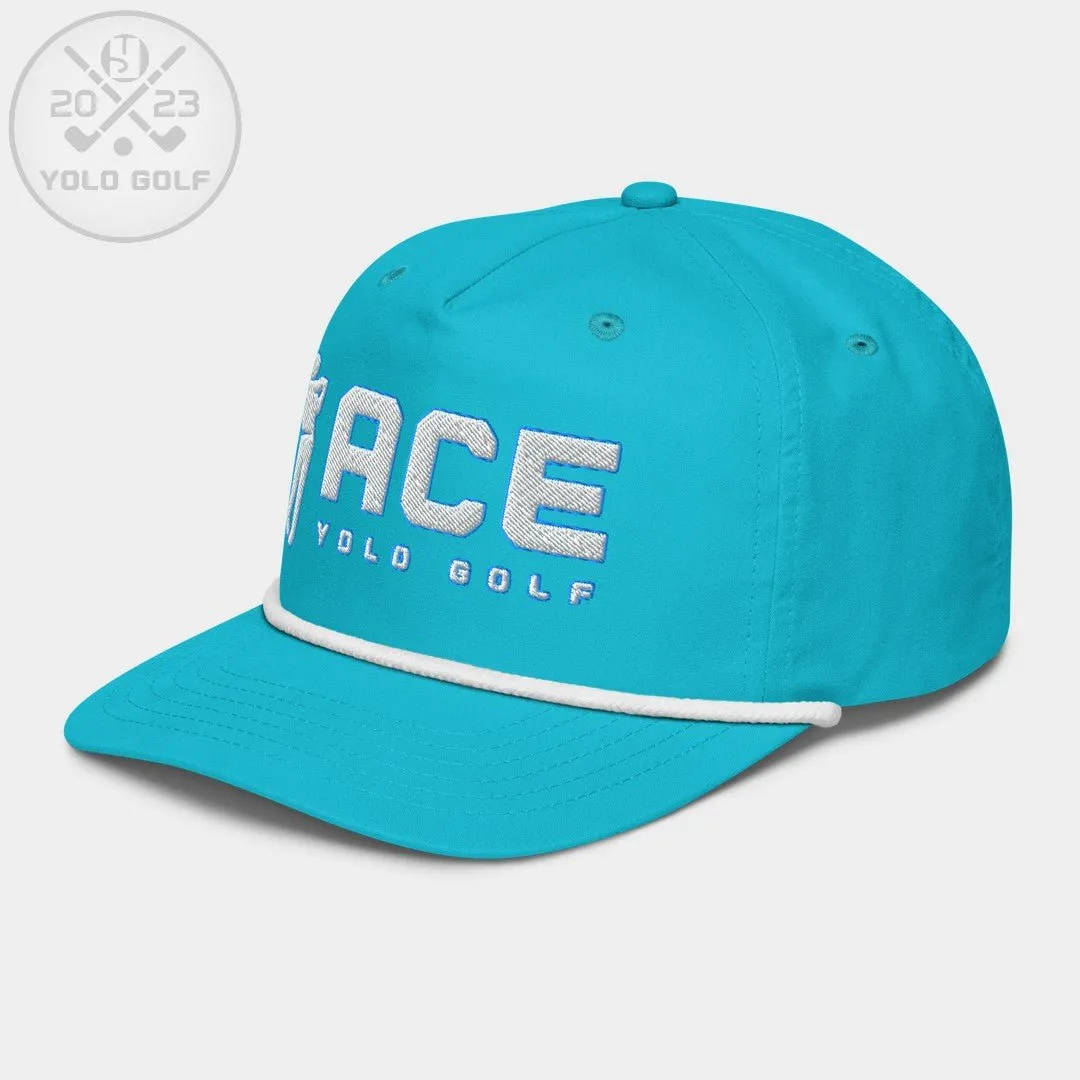 "Ace" Golf Rope Cap (White Teal Embroidery)