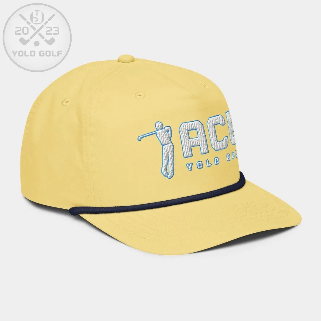 "Ace" Golf Rope Cap (White Teal Embroidery)