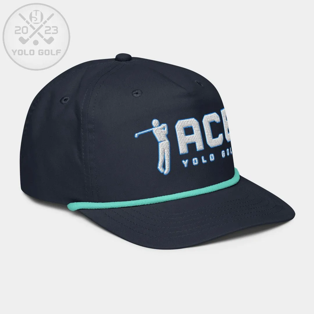 "Ace" Golf Rope Cap (White Teal Embroidery)