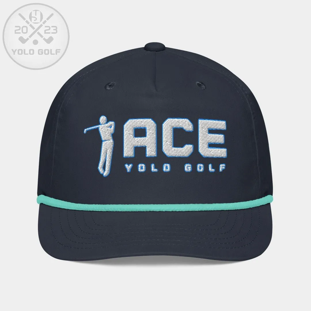 "Ace" Golf Rope Cap (White Teal Embroidery)