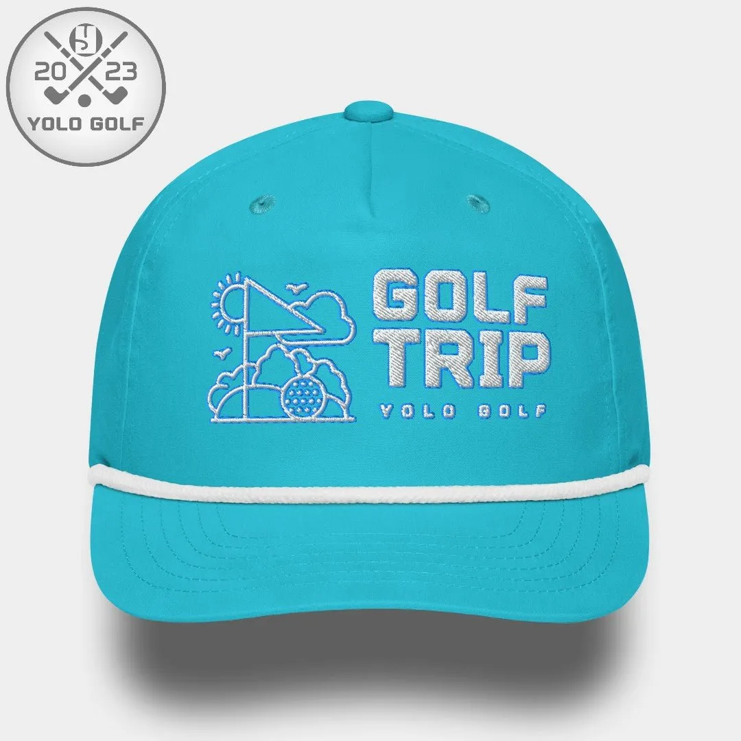 "Golf Trip" Rope Cap (White Teal Embroidery)