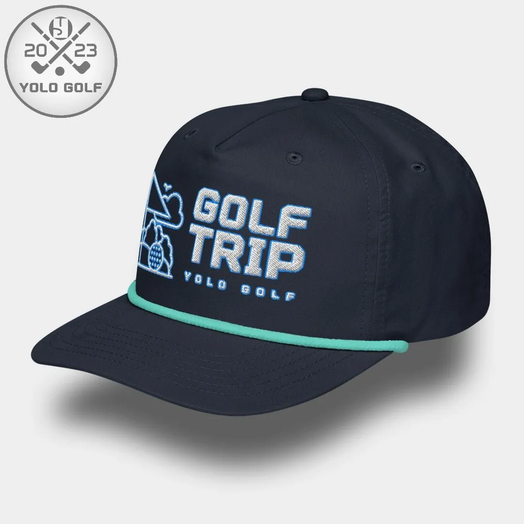 "Golf Trip" Rope Cap (White Teal Embroidery)