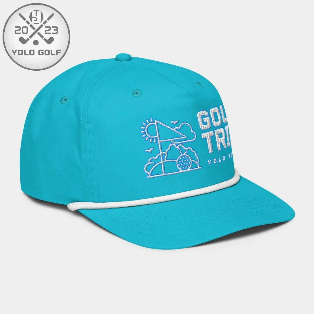 "Golf Trip" Rope Cap (White Teal Embroidery)