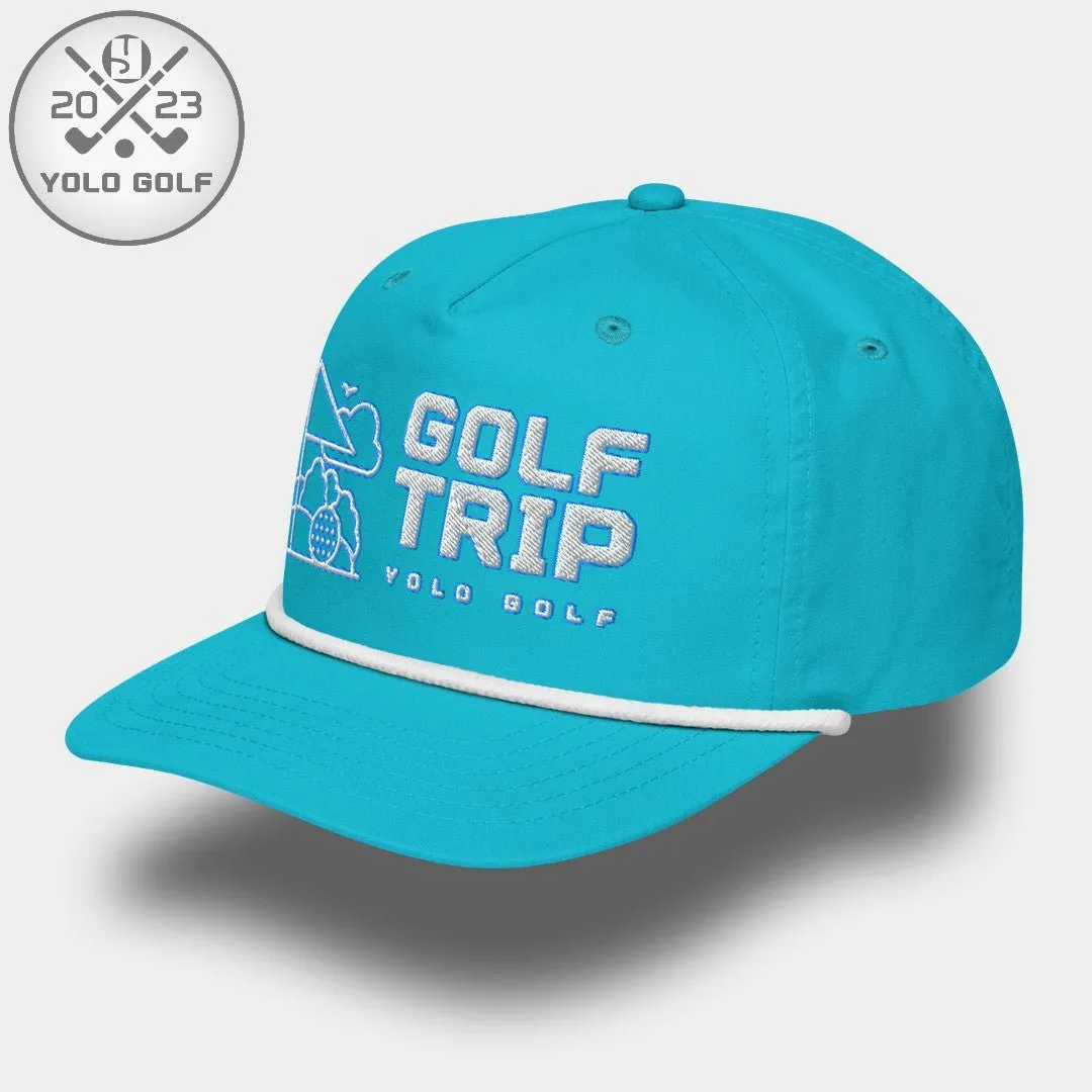 "Golf Trip" Rope Cap (White Teal Embroidery)
