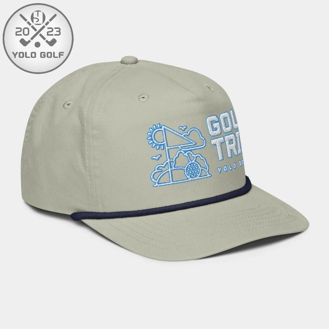 "Golf Trip" Rope Cap (White Teal Embroidery)