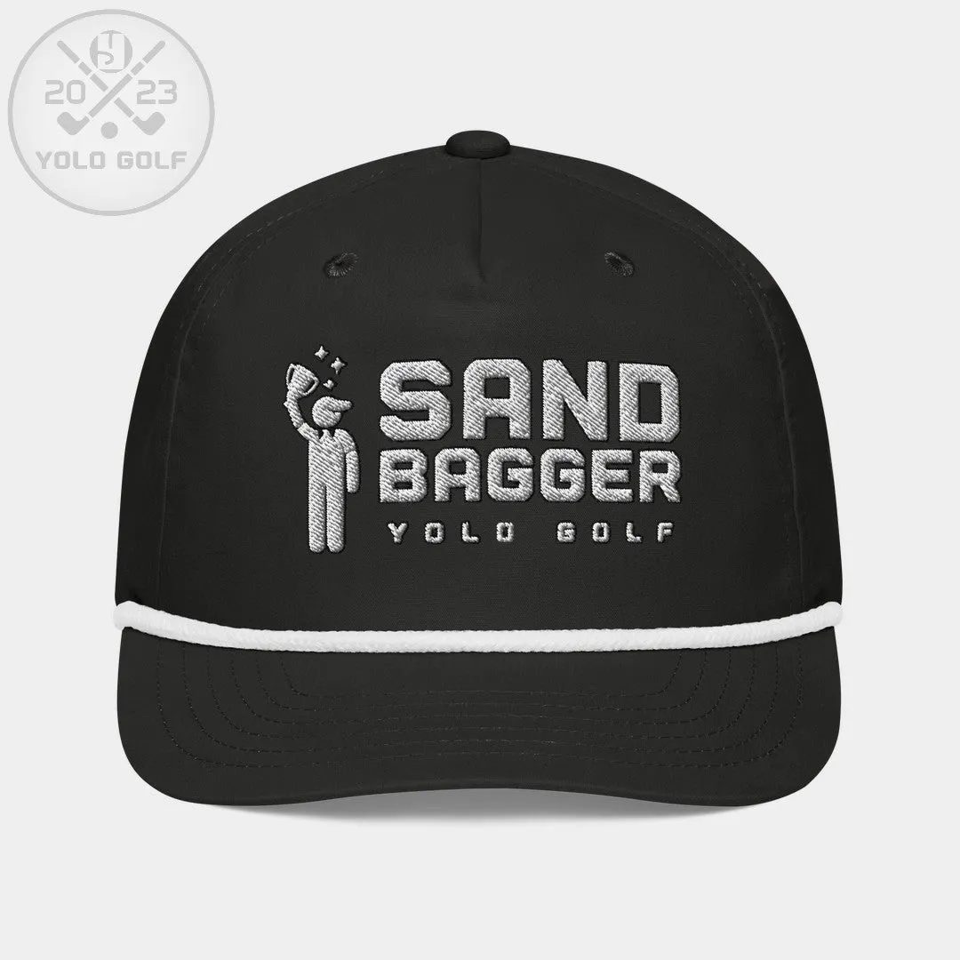 "Sandbagger" Embroidered Logo Contrast Rope Hat (Silver/Black)
