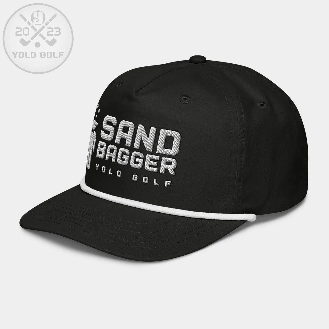 "Sandbagger" Embroidered Logo Contrast Rope Hat (Silver/Black)
