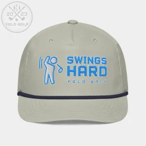 "Swings Hard" Golf Rope Cap (Teal White Embroidery)