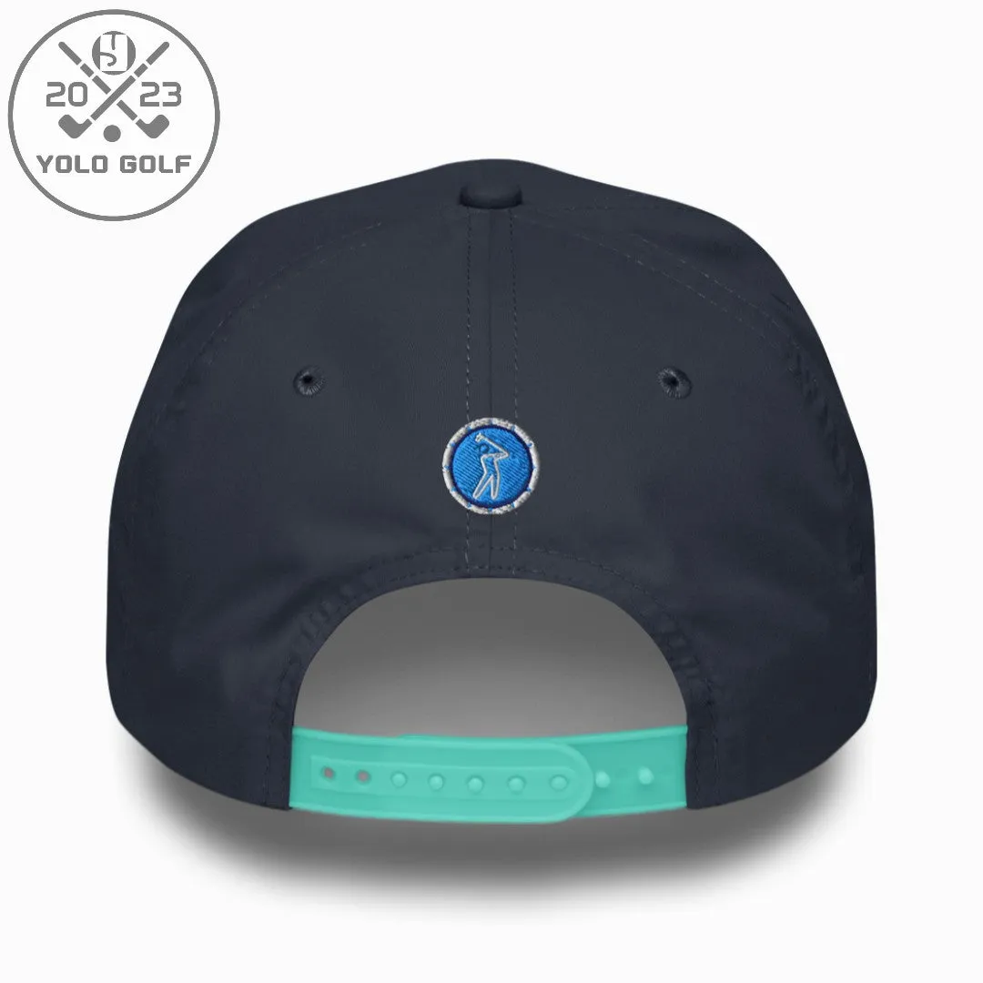"Swings Hard" Golf Rope Cap (Teal White Embroidery)