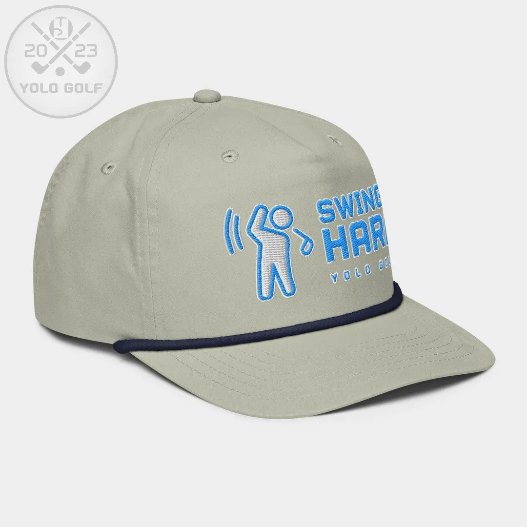 "Swings Hard" Golf Rope Cap (Teal White Embroidery)
