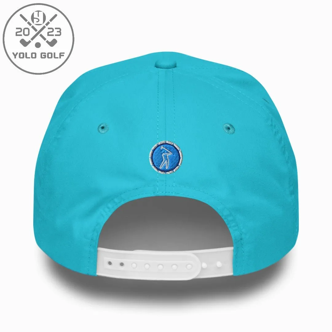 "Swings Hard" Golf Rope Cap (Teal White Embroidery)