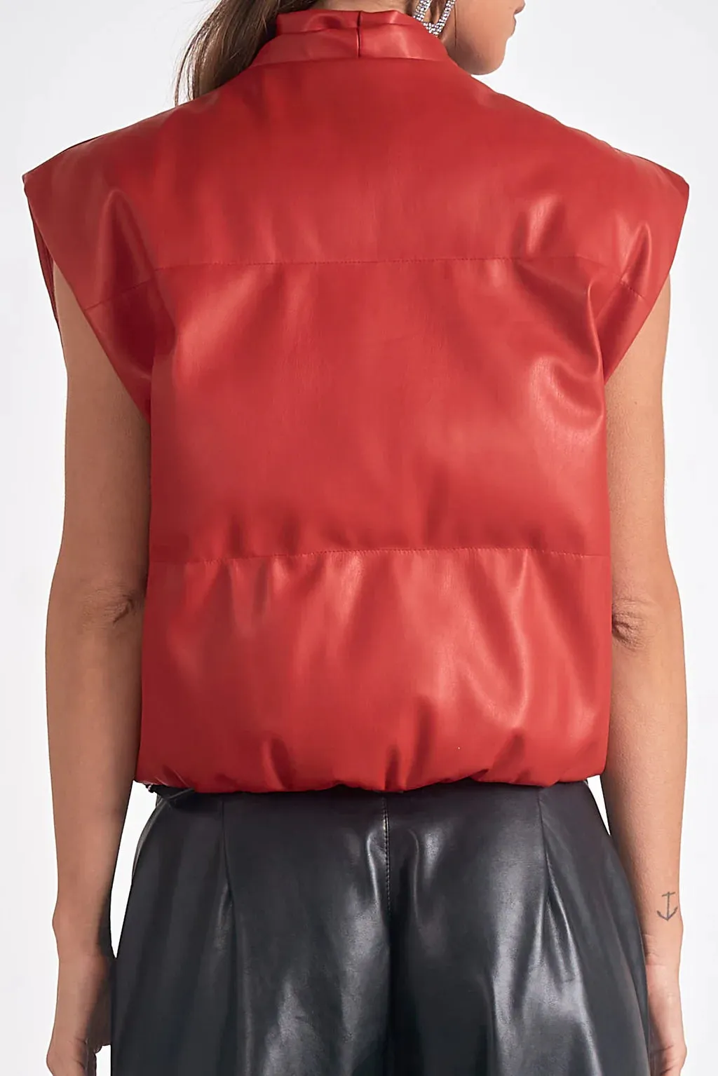 Red Leather Puff Vest