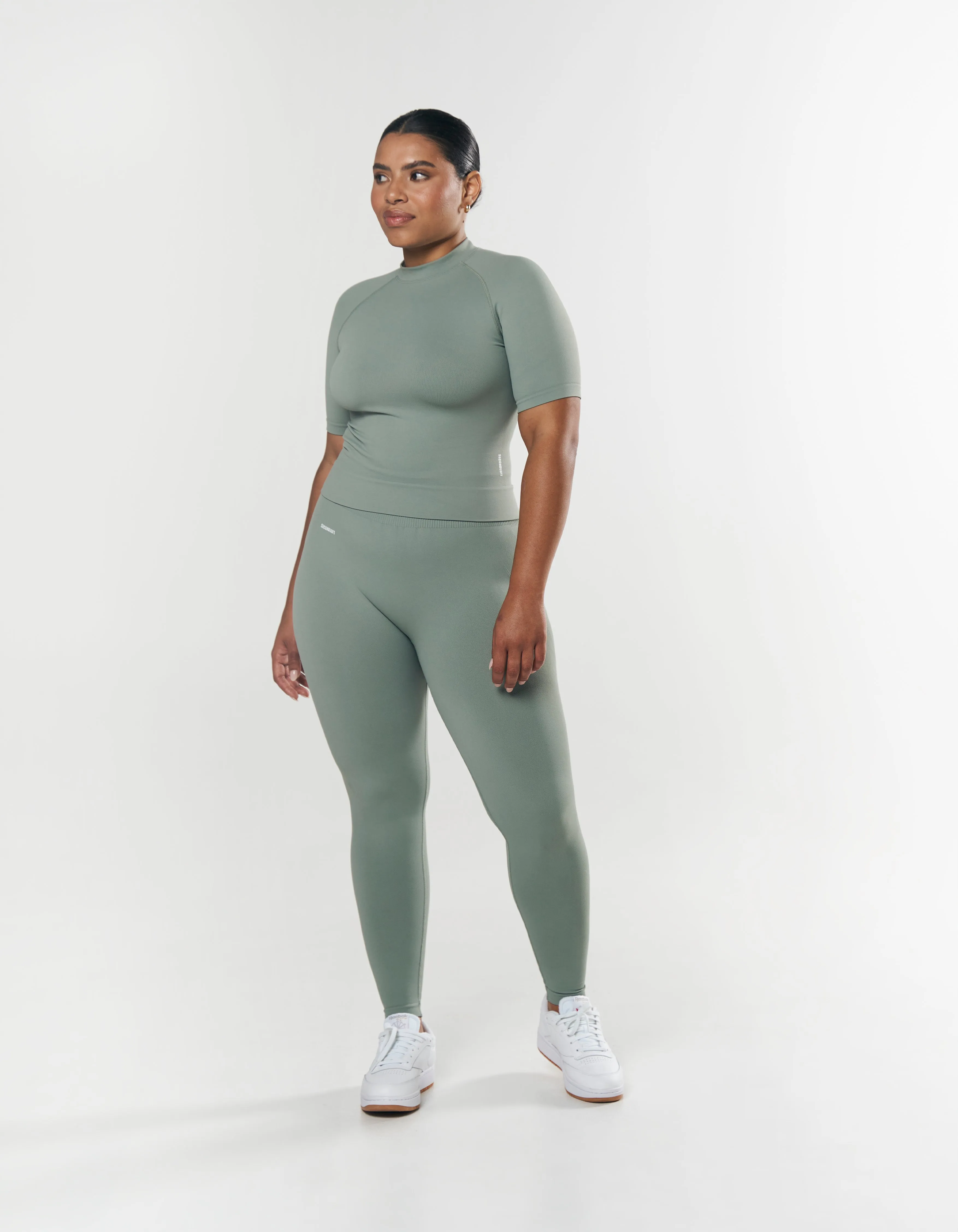 Seamless High Neck Tee - Blue