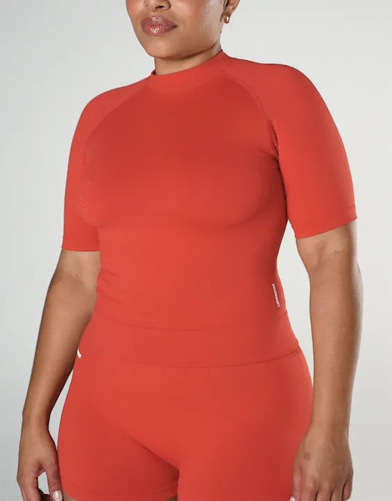 Seamless High Neck Tee - Red