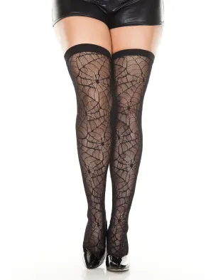 Sheer Black Spider Web Thigh High Stockings Halloween
