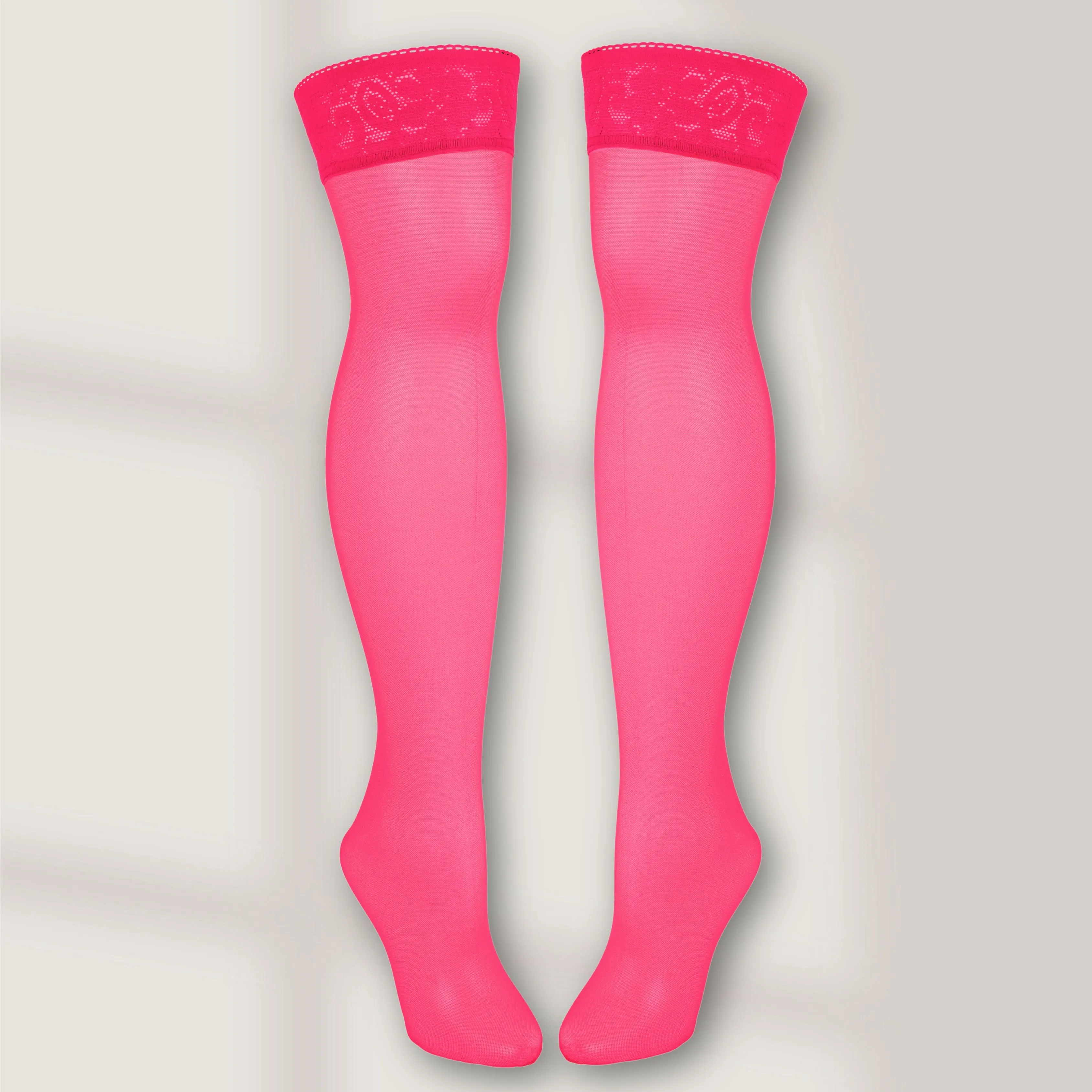 Sheerly Mesh Stay Up Stockings in Hot Pink