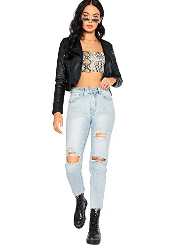 SheIn Zipper Front PU Leather Cropped Jacket