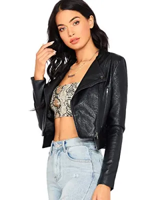 SheIn Zipper Front PU Leather Cropped Jacket