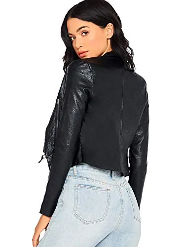 SheIn Zipper Front PU Leather Cropped Jacket