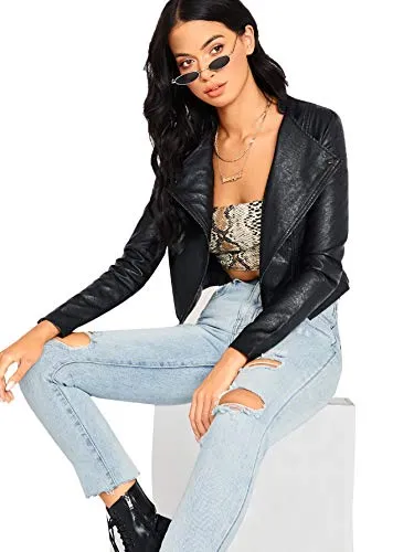 SheIn Zipper Front PU Leather Cropped Jacket