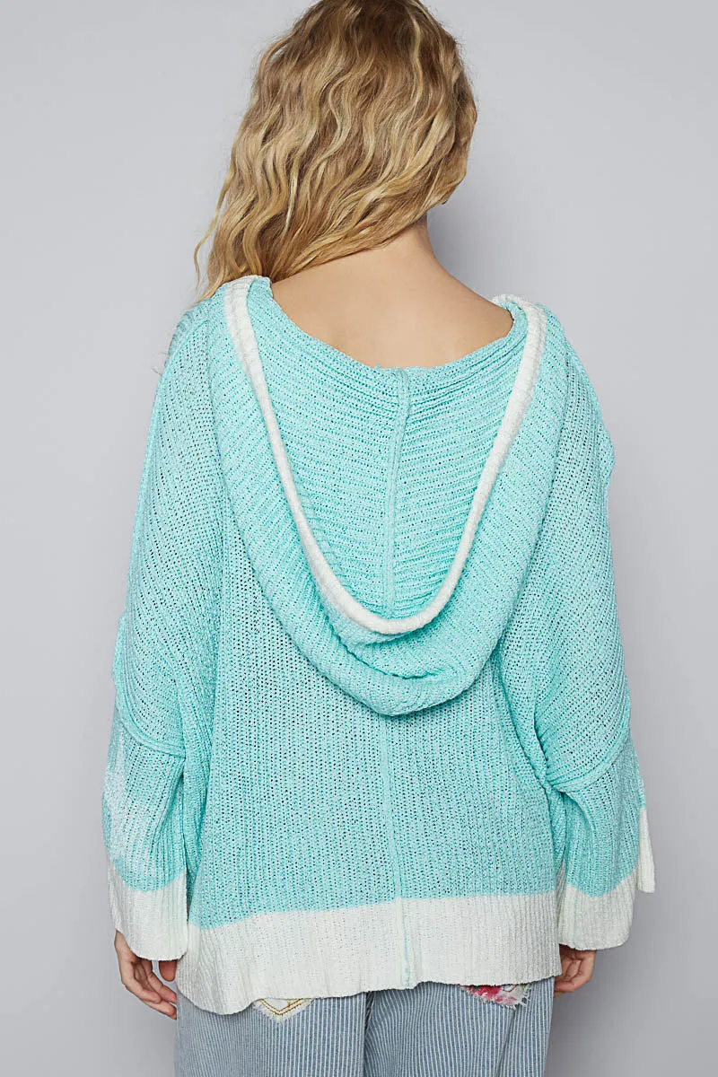 Slouchy Stars Hoodie-Aqua/Cream