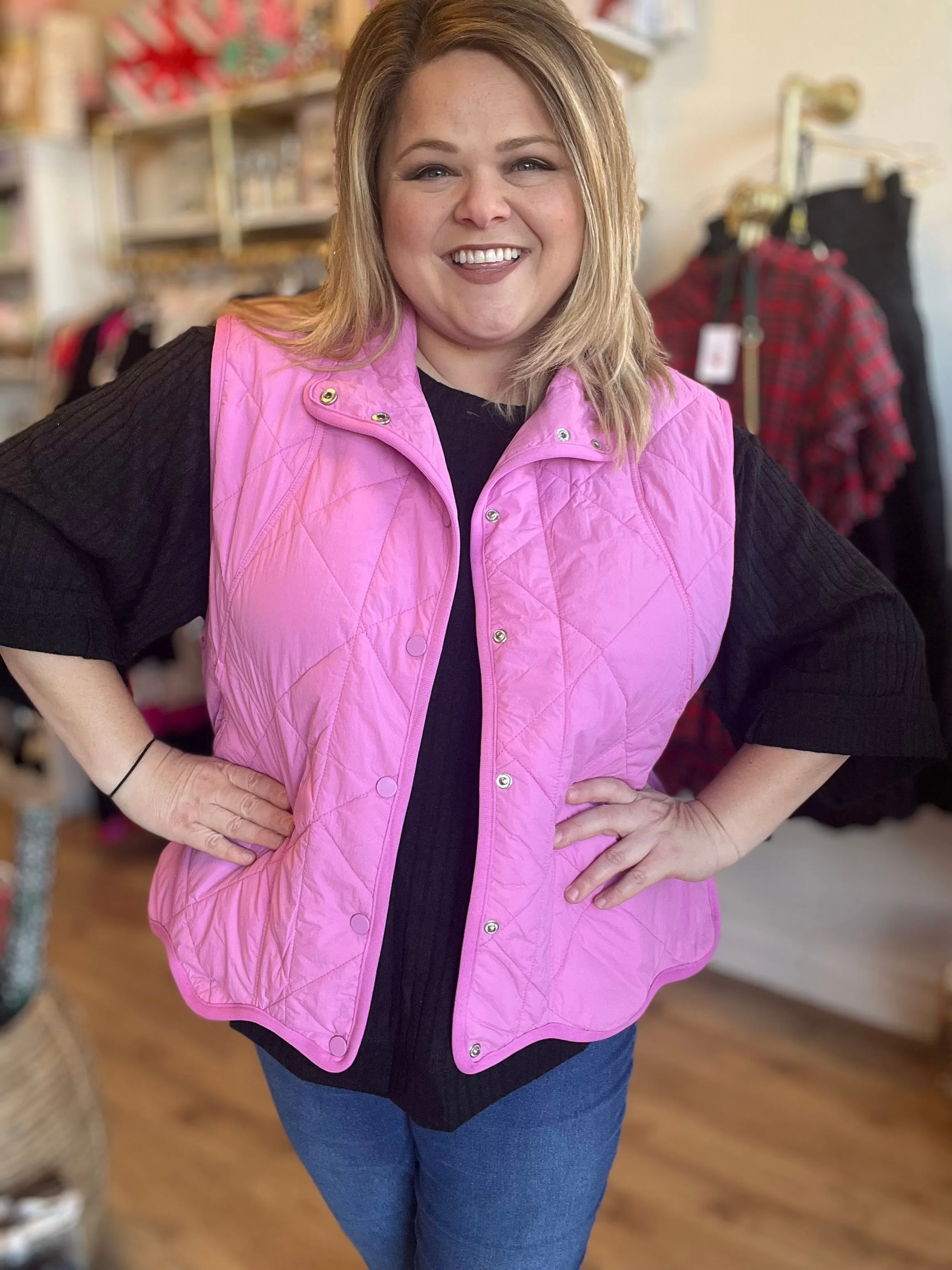 “Snow Bunny” Curvy Pink Scalloped Vest - FINAL SALE