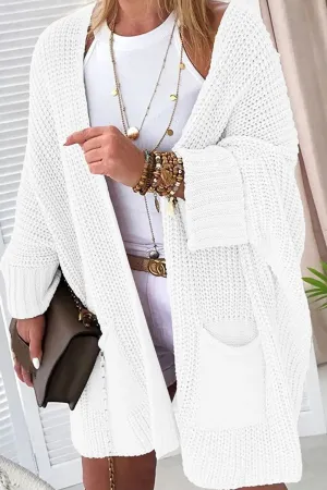Solid Color Bat Sleeve Open Front Cardigan