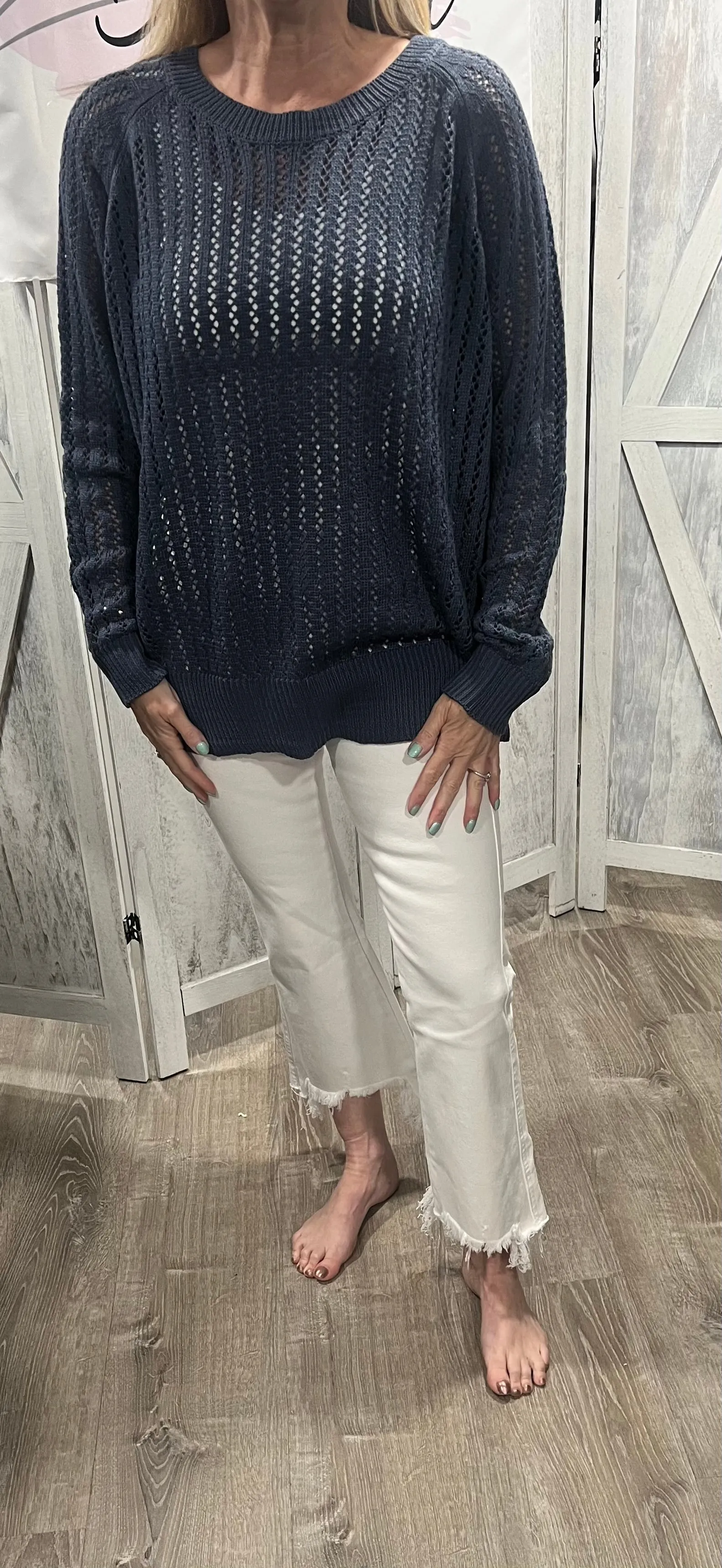 Solid Open Knit Sweater- Available in Navy & Coral