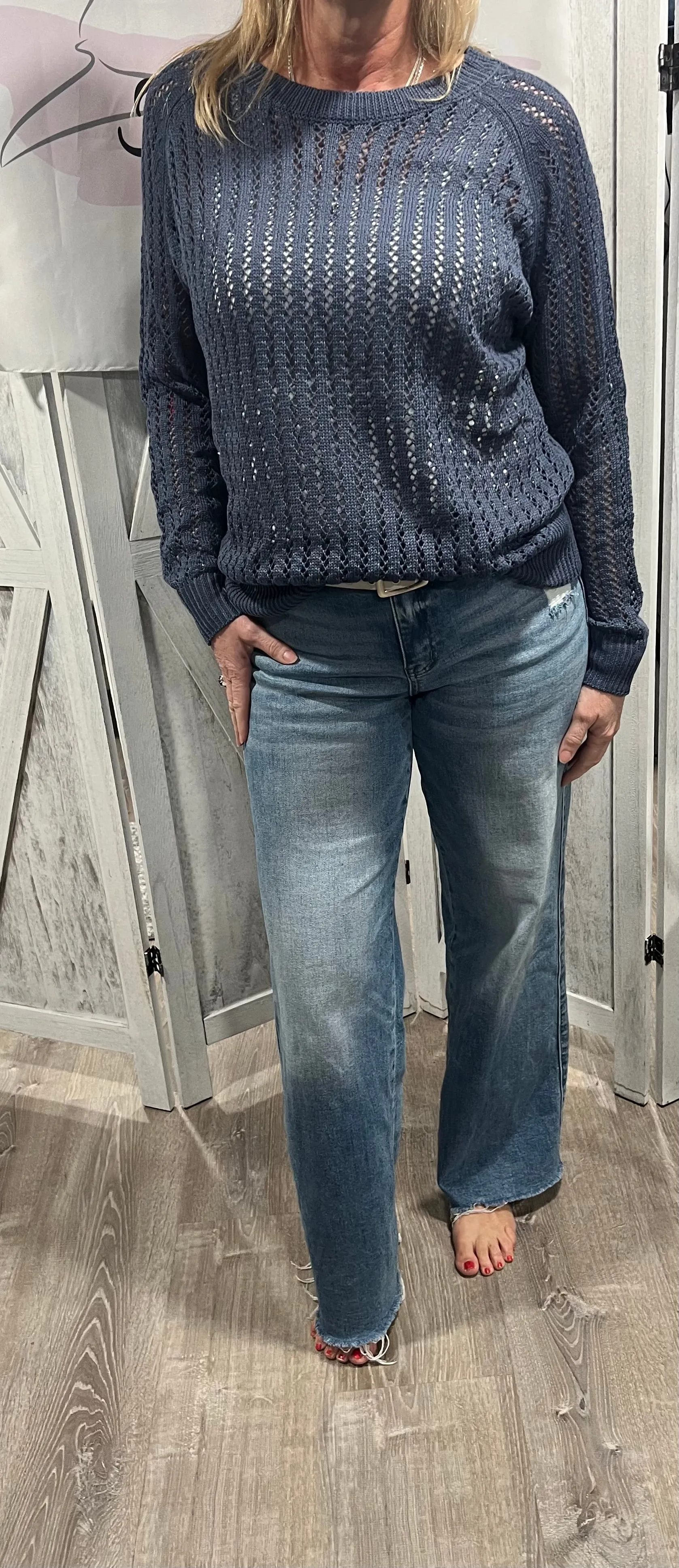 Solid Open Knit Sweater- Available in Navy & Coral