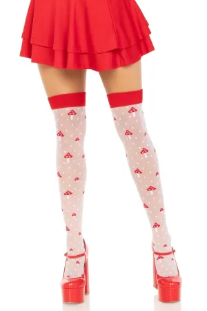 Spandex Sheer Polka Dot Mushroom Thigh High Stockings