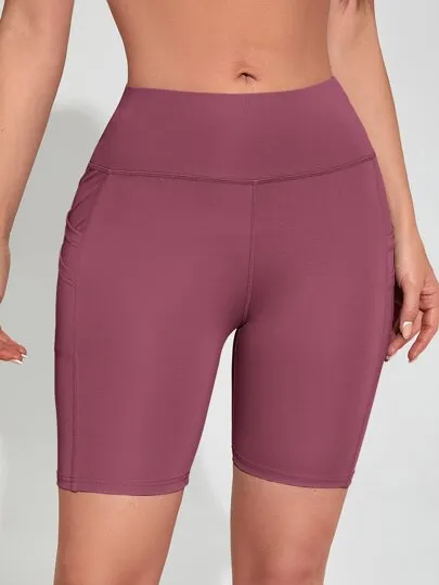 Sport Studio Solid Biker Shorts – Stretchy & Phone Pocket for Active Wear
