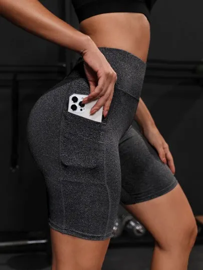 Sport Studio Solid Biker Shorts – Stretchy & Phone Pocket for Active Wear