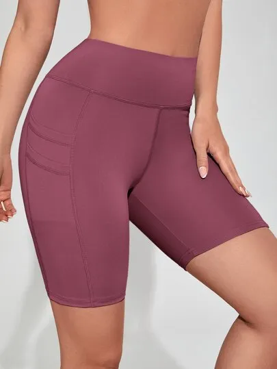 Sport Studio Solid Biker Shorts – Stretchy & Phone Pocket for Active Wear