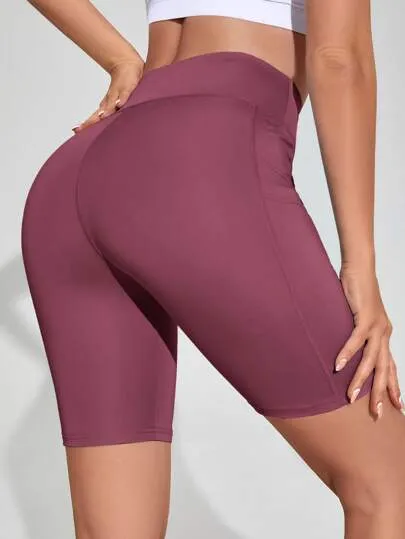 Sport Studio Solid Biker Shorts – Stretchy & Phone Pocket for Active Wear