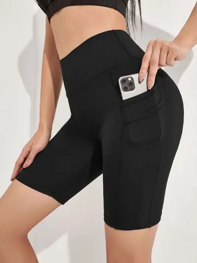 Sport Studio Solid Biker Shorts – Stretchy & Phone Pocket for Active Wear