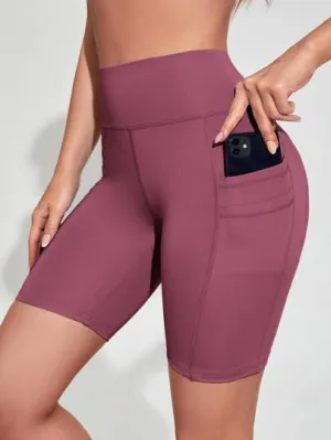 Sport Studio Solid Biker Shorts – Stretchy & Phone Pocket for Active Wear