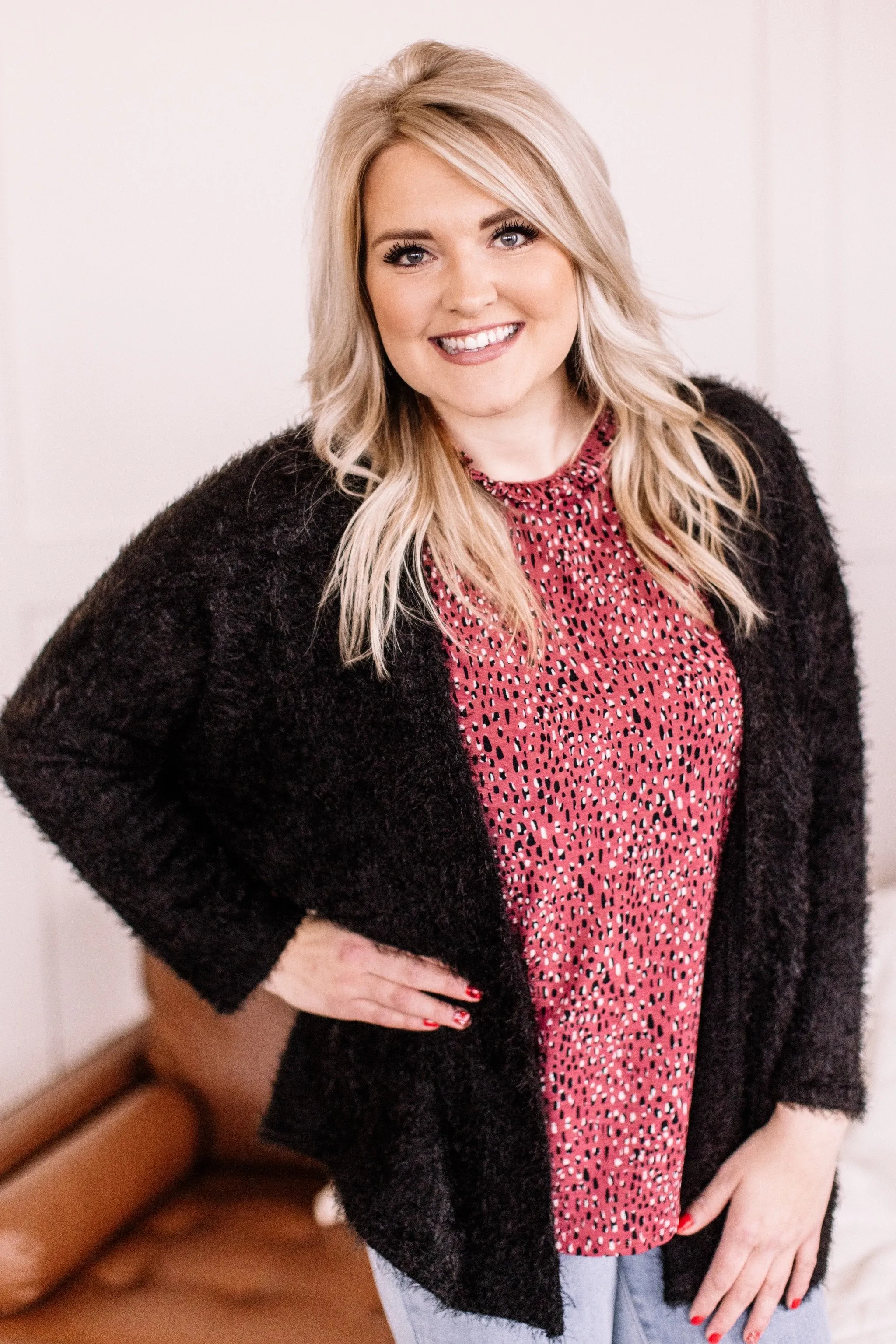Stay With Me Feather Cardigan In Black