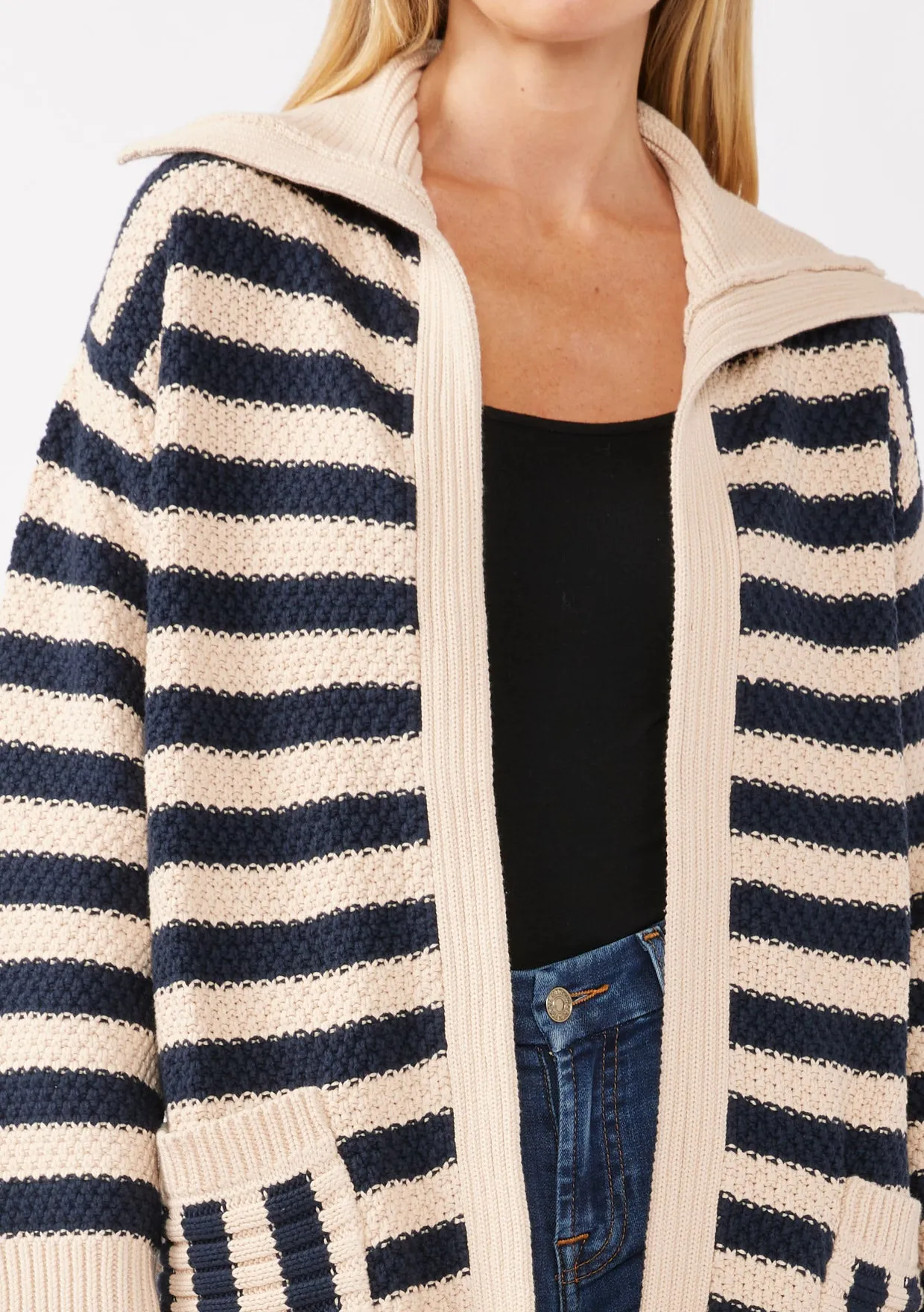 Striped Open Front Long Sleeve Cardigan