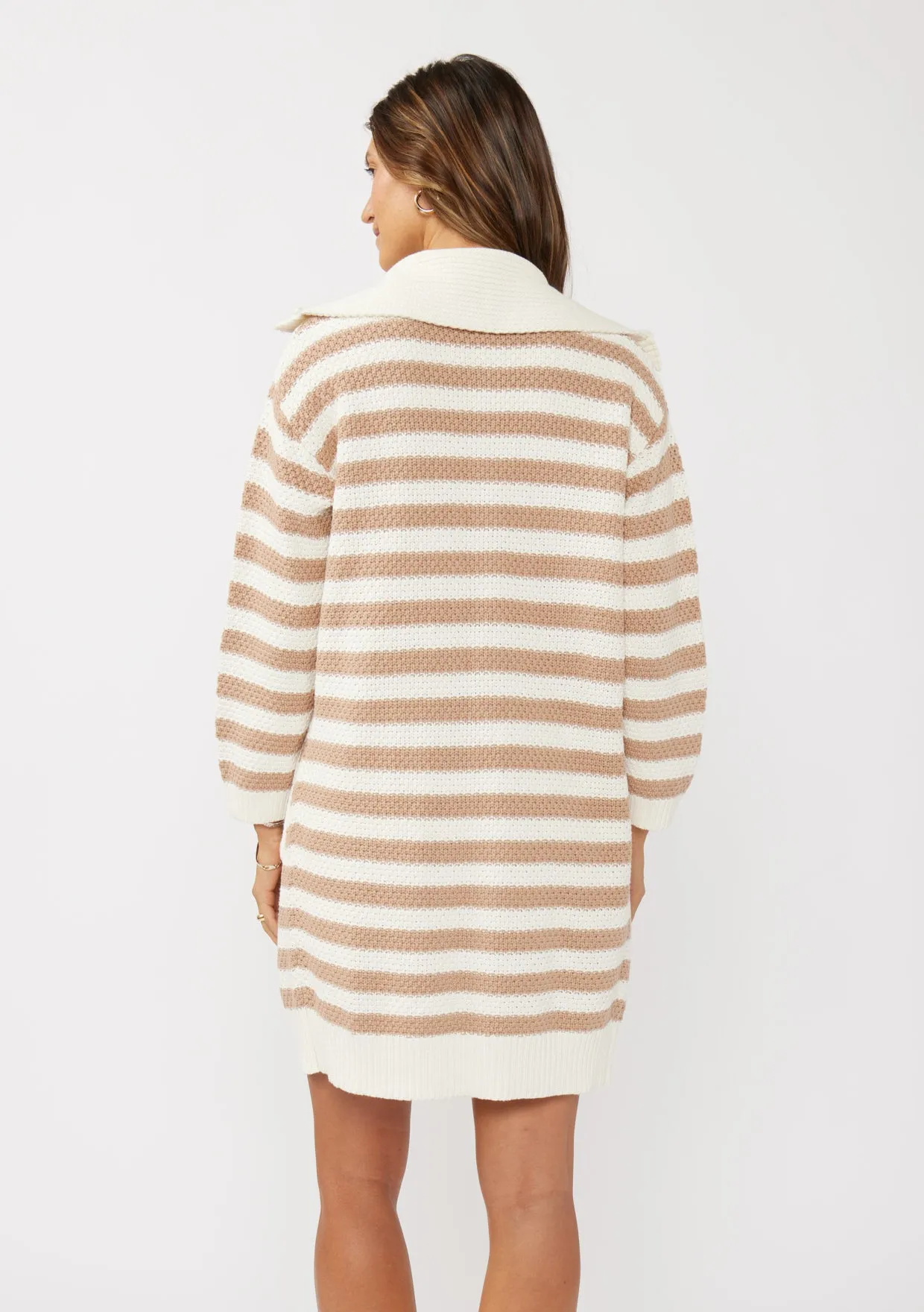 Striped Open Front Long Sleeve Cardigan