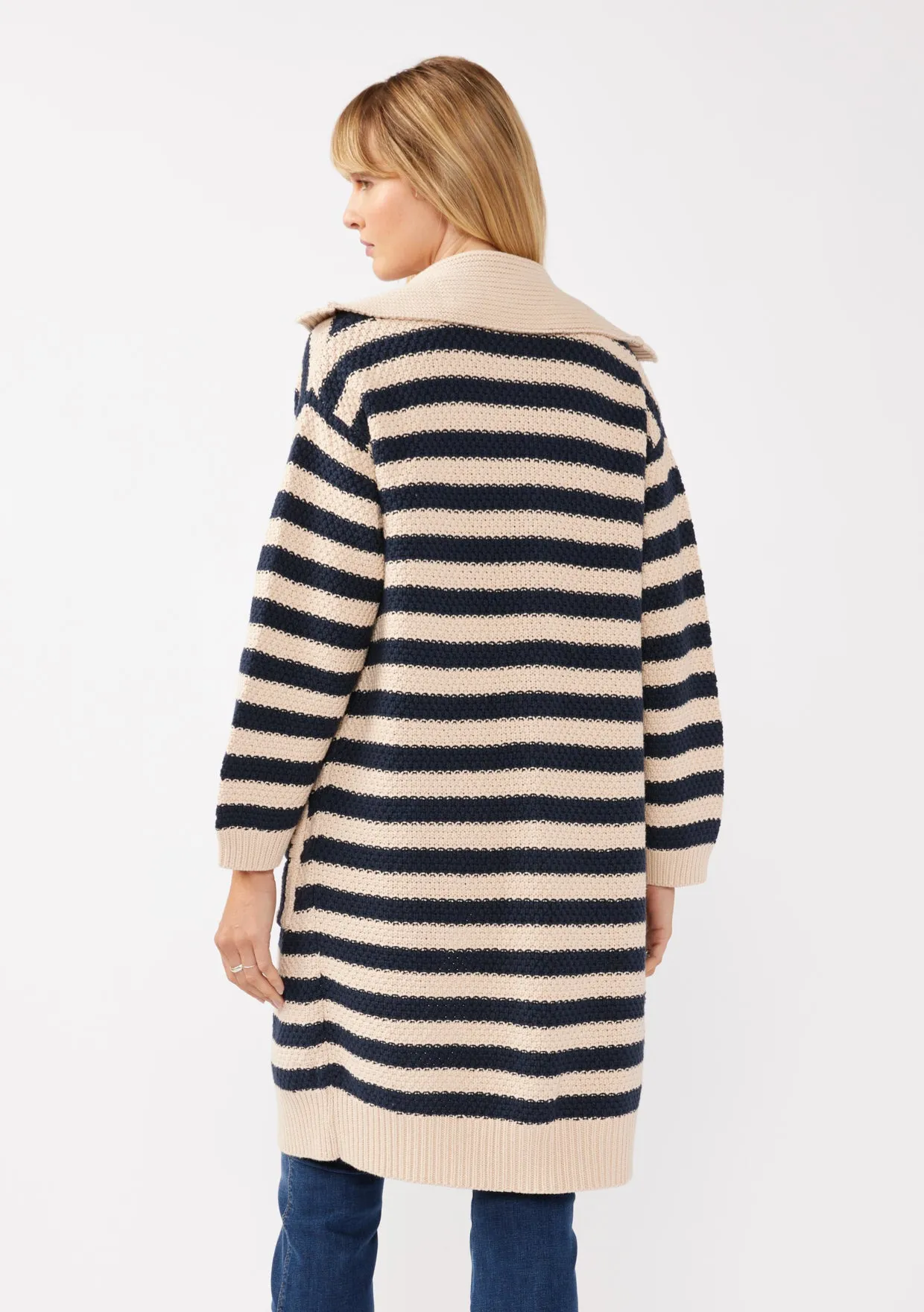 Striped Open Front Long Sleeve Cardigan