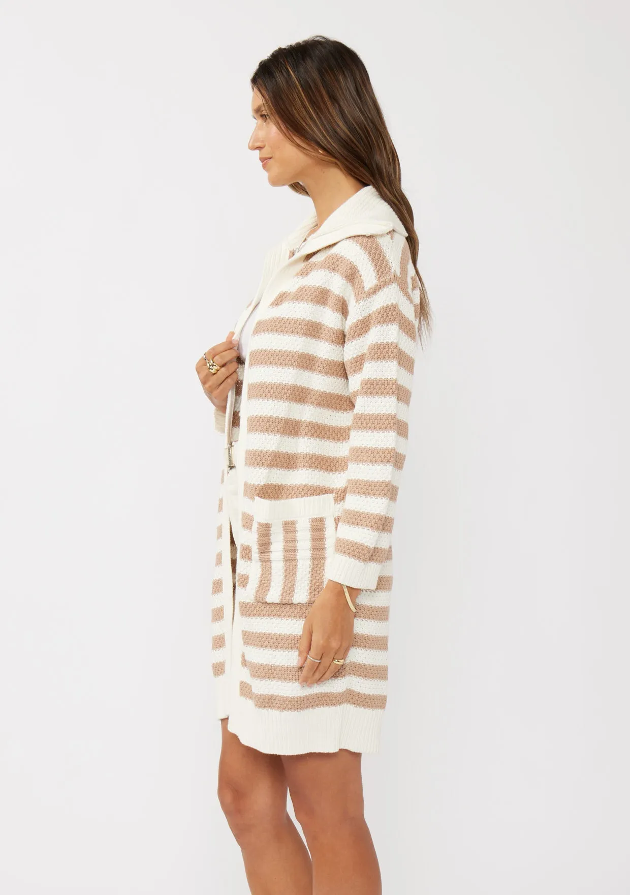 Striped Open Front Long Sleeve Cardigan