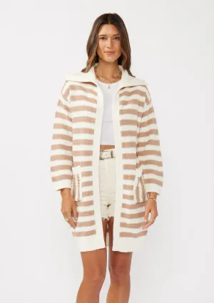 Striped Open Front Long Sleeve Cardigan