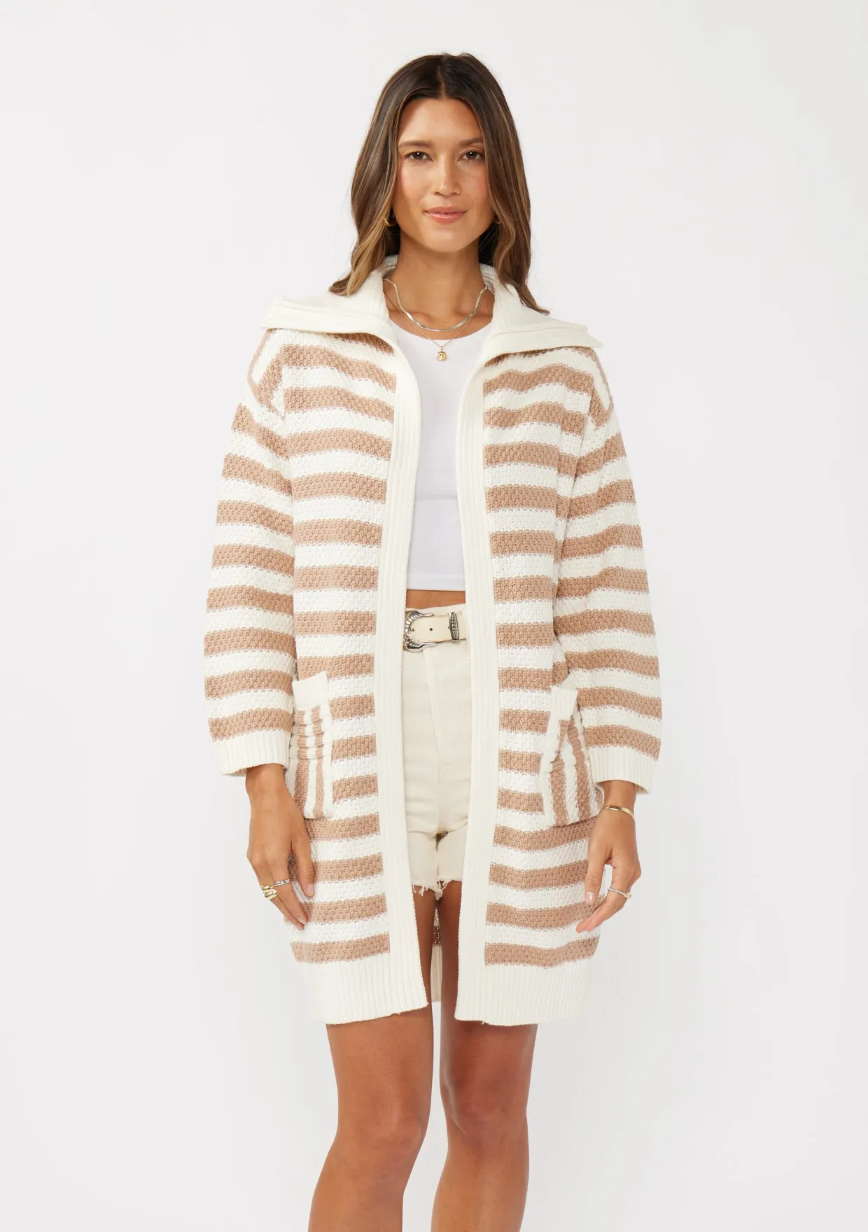 Striped Open Front Long Sleeve Cardigan